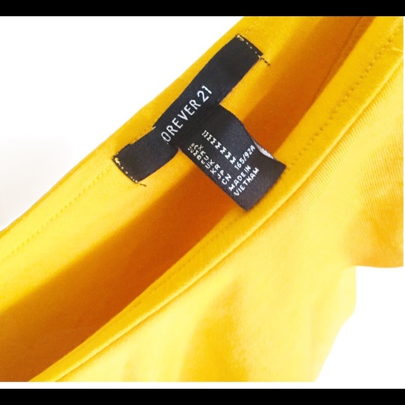 NWT FOREVER 21 Off Shoulder Bodysuit With Flutter Detail Mustard Yellow Medium - Picture 6 of 9